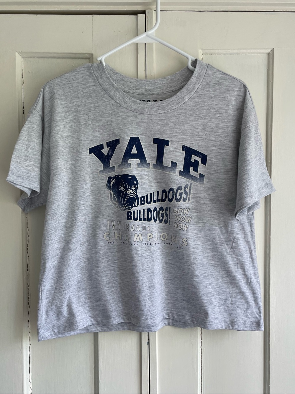 Yale University Women L Bulldogs Graphic Tee T-Shirt Boxy Cropped Ivy League NWT